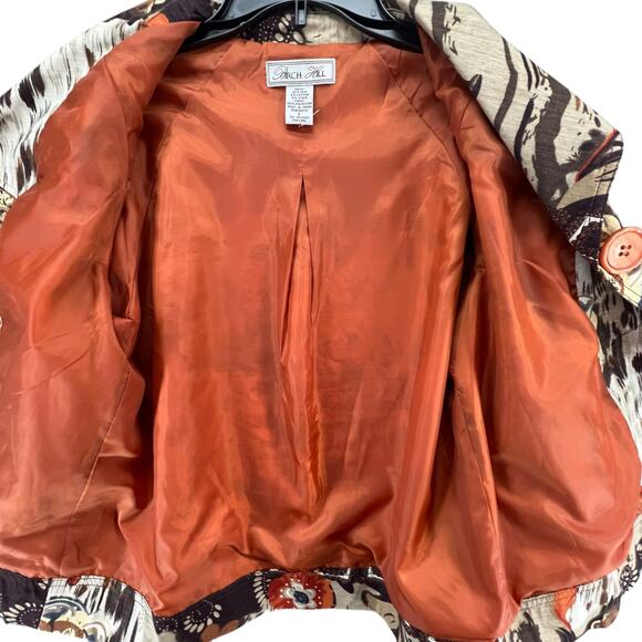 Birch Hill Vintage Blazer Jacket Womens L Brown Silk Blend 3/4 Boho Art To Wear - Picture 3 of 15